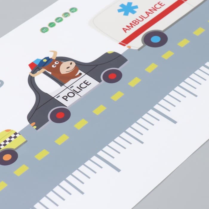 Ростомер - наклейка интерьерная цветная «Животные. Спецтранспорт», пластик, 30×90 см