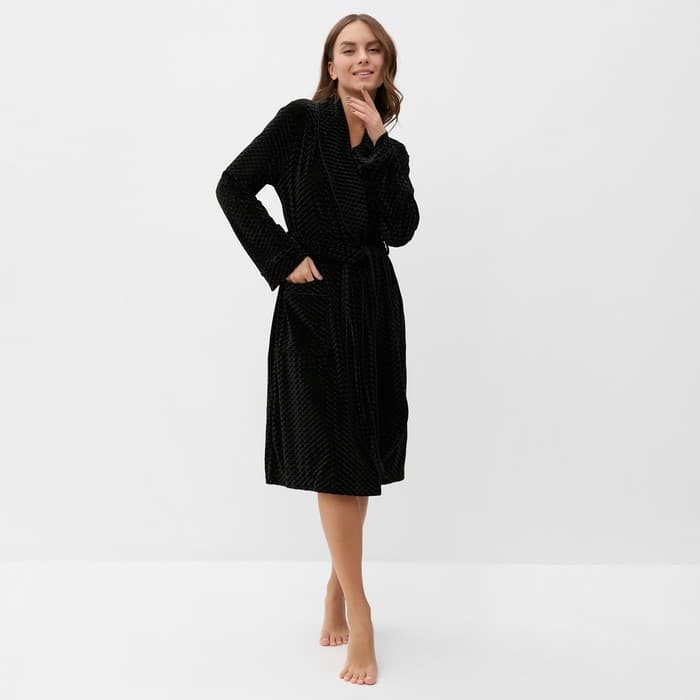 Халат домашний женский KAFTAN «Бархат», размер 48, чёрный