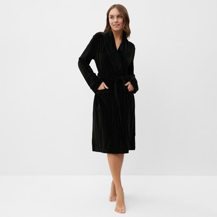 Халат домашний женский KAFTAN «Бархат», размер 48, чёрный