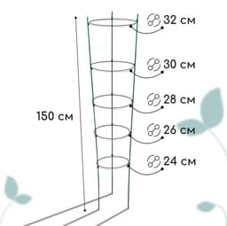 Кустодержатель, d=32–30–28–26–24 см, h=150 см, 5 колец, металл, зелёный, Greengo