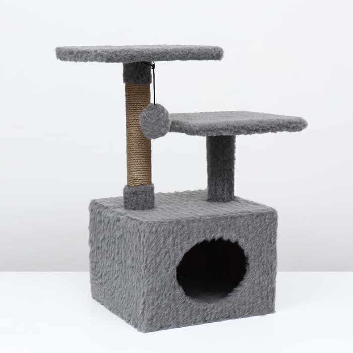Домик-когтеточка, 53×35×65 см, квадратный, 2 уровня, серый