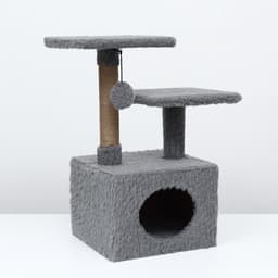 Домик-когтеточка, 53×35×65 см, квадратный, 2 уровня, серый