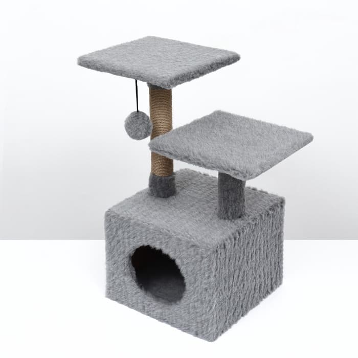 Домик-когтеточка, 53×35×65 см, квадратный, 2 уровня, серый