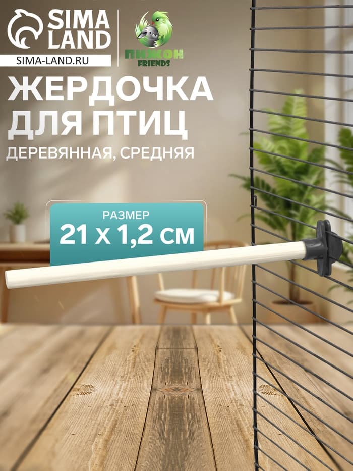 Жёрдочка для птиц «Пижон», 21×1.2 см, средняя, дерево, бежевая