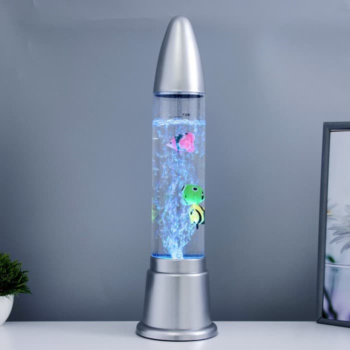 Лава - лампа RISALUX «Аквариум с рыбками», подсветка, RGB, от сети 220 В, серебристая, 12×12×50 см