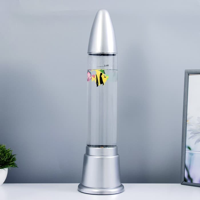 Лава - лампа RISALUX «Аквариум с рыбками», подсветка, RGB, от сети 220 В, серебристая, 12×12×50 см