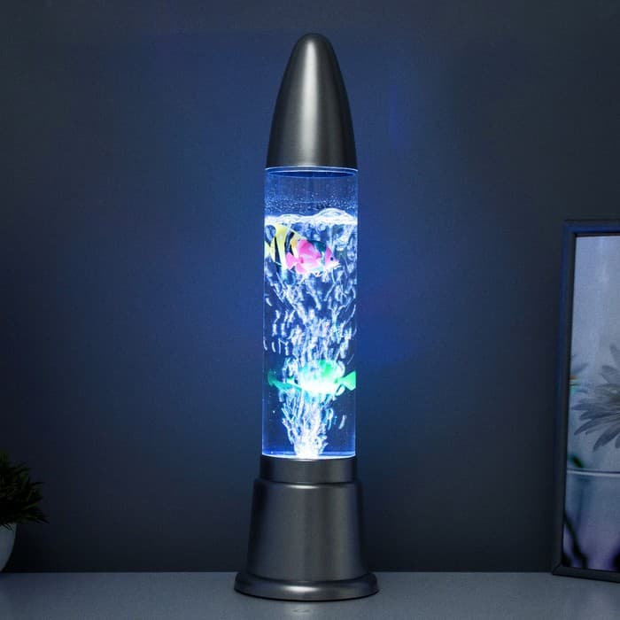 Лава - лампа RISALUX «Аквариум с рыбками», подсветка, RGB, от сети 220 В, серебристая, 12×12×50 см