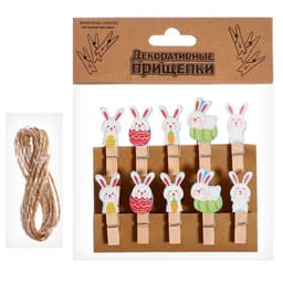 Прищепки декоративные на пасху «Зайчики и яички» набор 10 шт., 1.5×12×14 см