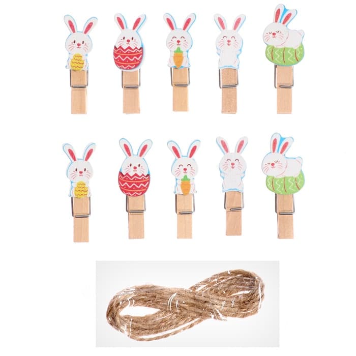Прищепки декоративные на пасху «Зайчики и яички» набор 10 шт., 1.5×12×14 см