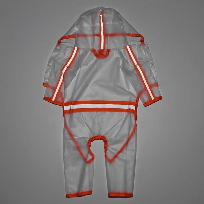 Дождевик - комбинезон для собак, размер M, ДС 30, ОГ 42 см, вес 5-8 кг, прозрачный, оранжевый