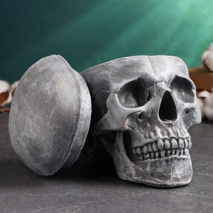 Шкатулка для украшений, мелочей «Череп» серый камень, 16×15×22 см