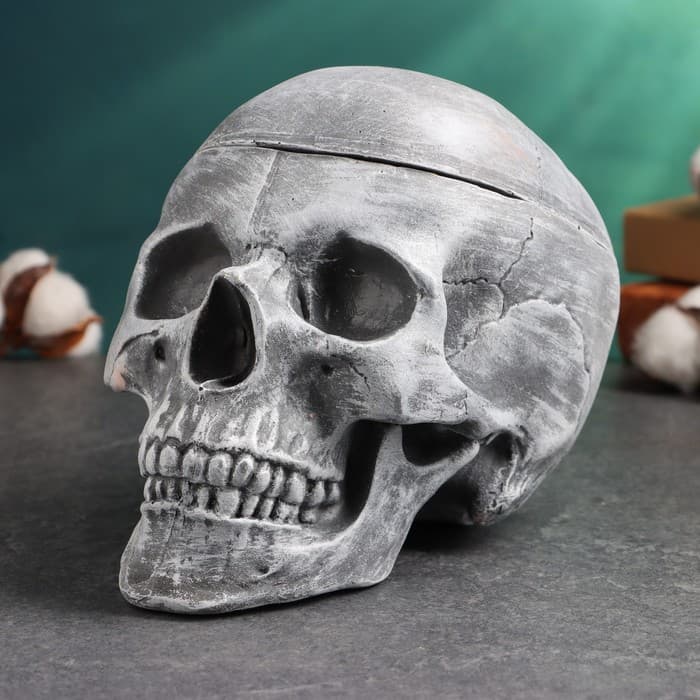 Шкатулка для украшений, мелочей «Череп» серый камень, 16×15×22 см