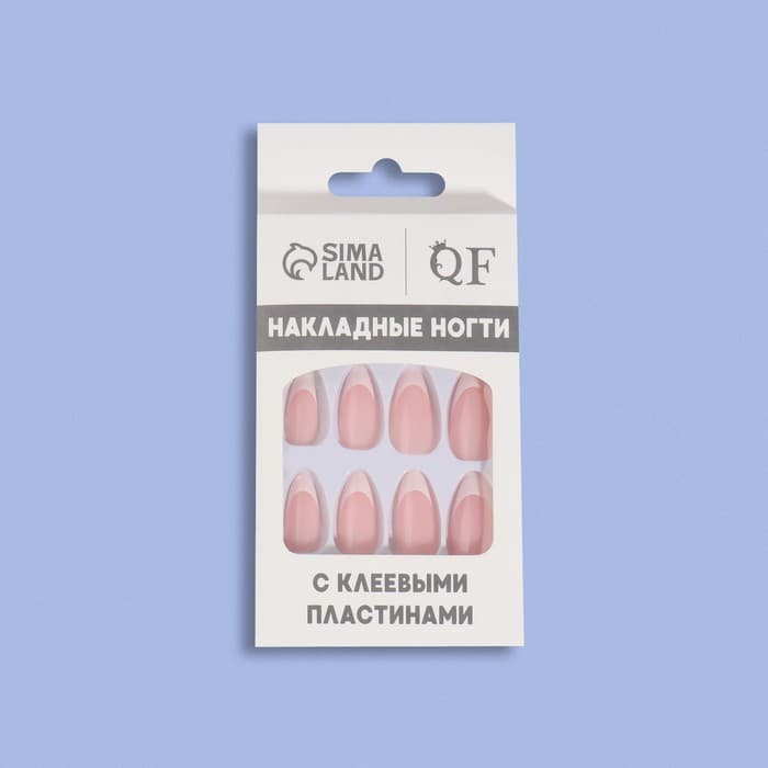 Накладные ногти Classic French, 24 шт., с клеевыми пластинами, форма миндаль, нежно-розовые