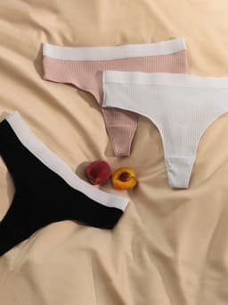 Трусы женские бразильяно MINAKU в рубчик, набор 3 шт., размер 44-46, белые, бежевые, чёрные