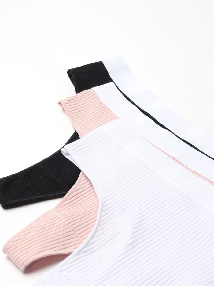 Трусы женские бразильяно MINAKU в рубчик, набор 3 шт., размер 44-46, белые, бежевые, чёрные