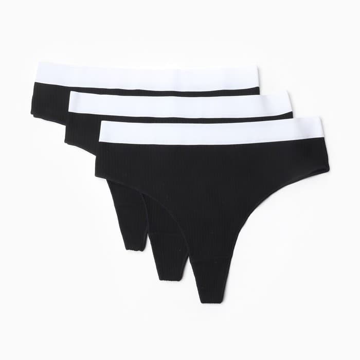 Трусы женские бразильяно MINAKU рубчик, набор 3 шт., размер 48-50, чёрные