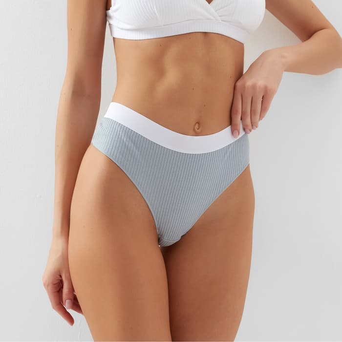 Трусы женские бразильяно MINAKU в рубчик, набор 3 шт., размер 48-50, белые, серые, чёрные