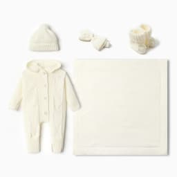 Набор для выписки «Крошка Я» (одеяло-конверт, бант, комбинезон, пинетки, шапочка), цвет молочный