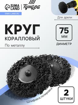 Круг коралловый по металлу ТУНДРА, для шлифовки и полировки, для дрели, М8, 75 мм, 2 шт.