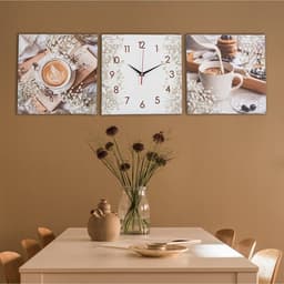 Часы - картина настенные «Кофе», модульные, бесшумные, 35×110 см, триптих