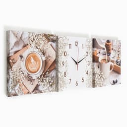 Часы - картина настенные «Кофе», модульные, бесшумные, 35×110 см, триптих
