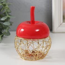 Шкатулка для украшений «Яблочко», керамика, металл, красная, 8.5×8.5×12 см
