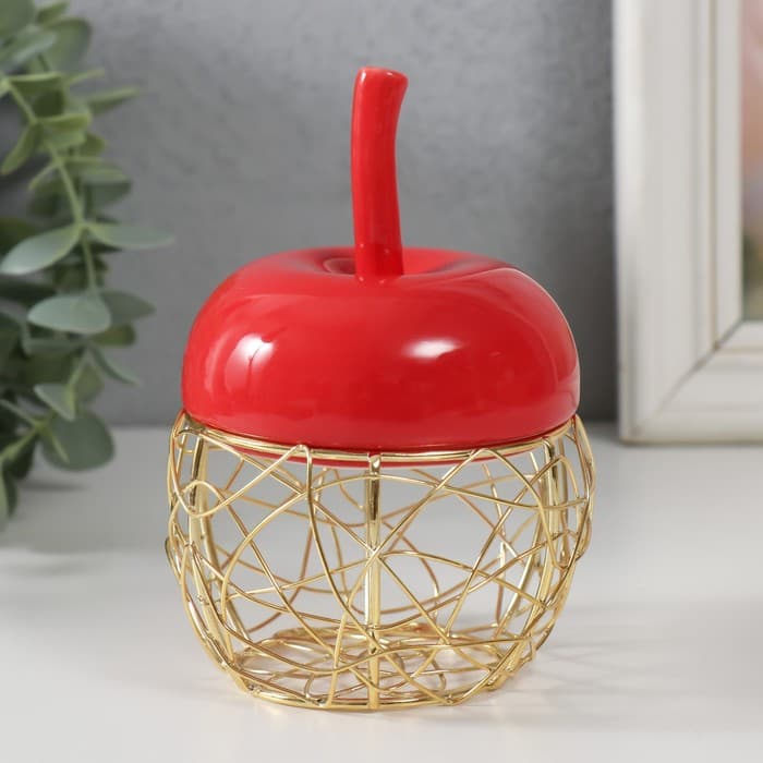Шкатулка для украшений «Яблочко», керамика, металл, красная, 8.5×8.5×12 см