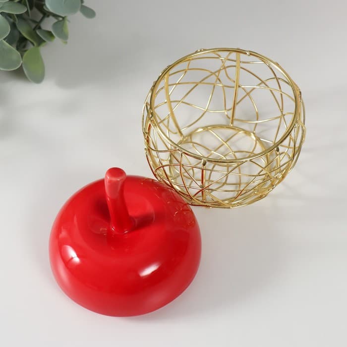 Шкатулка для украшений «Яблочко», керамика, металл, красная, 8.5×8.5×12 см