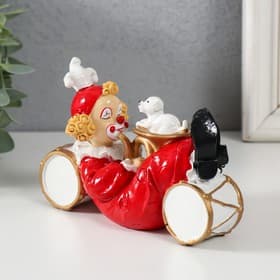Фигурка полистоун «Клоун с щенком, лежит на барабанах», бело-красный, 14×5.5×8.5 см