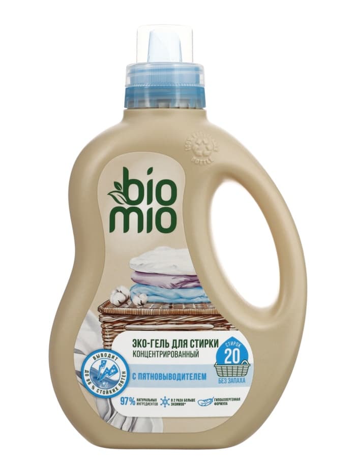 Гель для стирки детского белья BioMio с пятновыводителем 2 в 1, без запаха, 900 мл