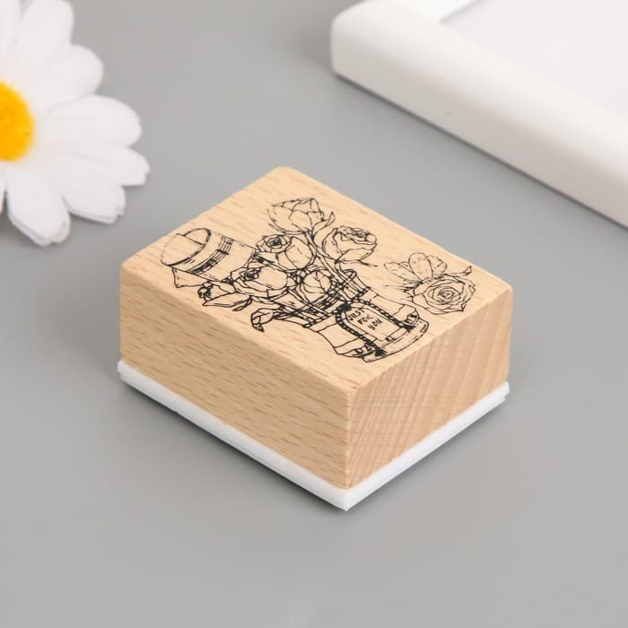 Печать дерево, резина «Цветы в ведёрке», 5×4×2.5 см