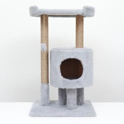 Домик для кошек с когтеточкой «Круглый с площадкой», 52×52×95 см, серый