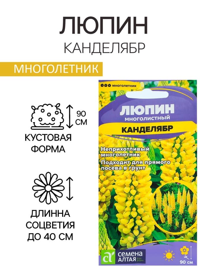 Семена цветов Люпин многолистный «Канделябр», 0.3 г, многолетник, «Семена Алтая»