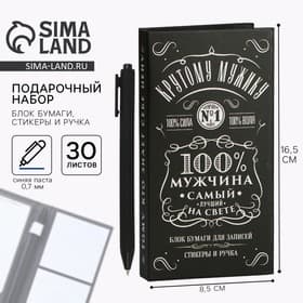 Подарочный набор, блок бумаг для записей, стикеры, ручка «100% мужчина»
