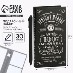Подарочный набор, блок бумаг для записей, стикеры, ручка «100% мужчина»