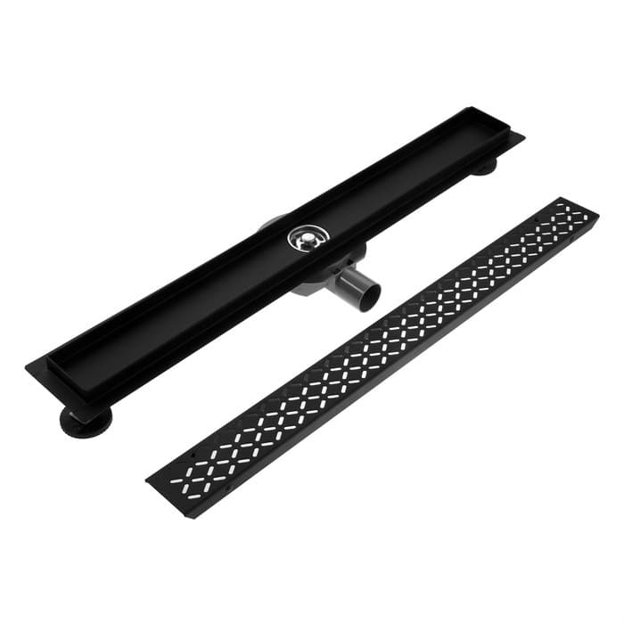 Трап ZEIN engr, с фланцем свободного вращения 360°, 7×80 см, d=40/50 мм, нерж сталь, черный