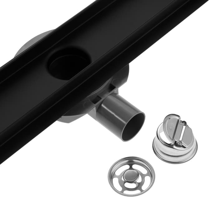 Трап ZEIN engr, с фланцем свободного вращения 360°, 7×80 см, d=40/50 мм, нерж сталь, черный