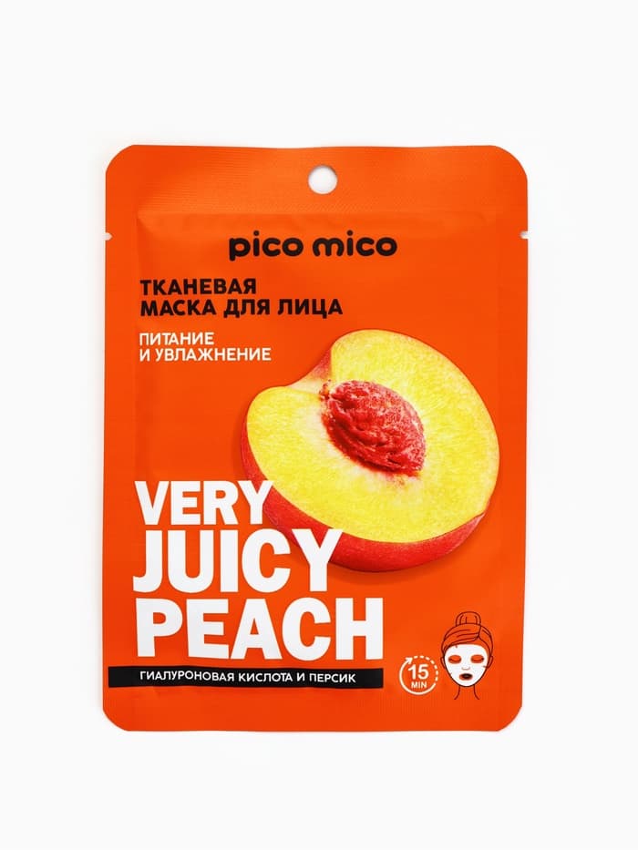 Маска для лица тканевая с гиалуроновой кислотой Very juicy peach, питание и увлажнение, PICO MICO