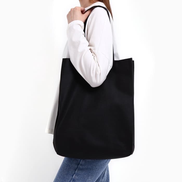 Шопер, 42×10×30 см, однотонный, без подклада, цвет чёрный