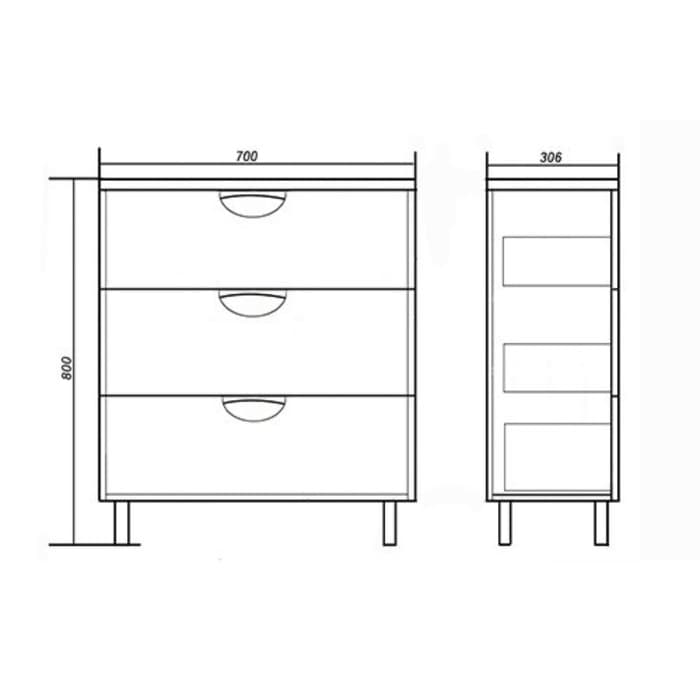 Комод для ванной «Модерн 700», на ножках, 3 ящика, 300×700×800 мм, цвет белый