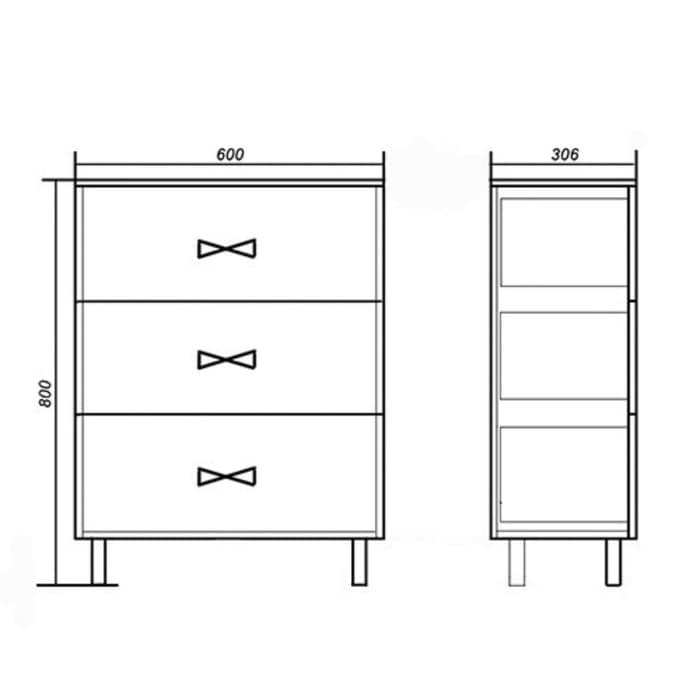 Комод для ванной «Пинта 600», на ножках, 3 ящика, 300×600×800 мм, цвет белый