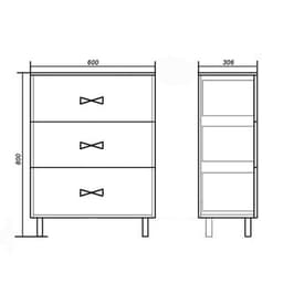 Комод для ванной «Пинта 600», на ножках, 3 ящика, 300×600×800 мм, цвет белый