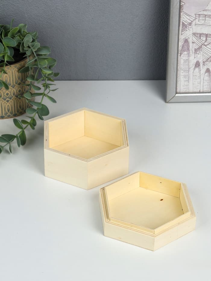 Шкатулка для росписи дерево «Шестигранник», без замочка, для украшений, 13×11.5×7 см