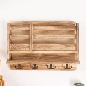 Настенные крючки декоративные для росписи с карманом и полочкой «Натуральный», дерево, 8.5×38×28 см