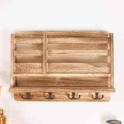 Настенные крючки декоративные для росписи с карманом и полочкой «Натуральный», дерево, 8.5×38×28 см