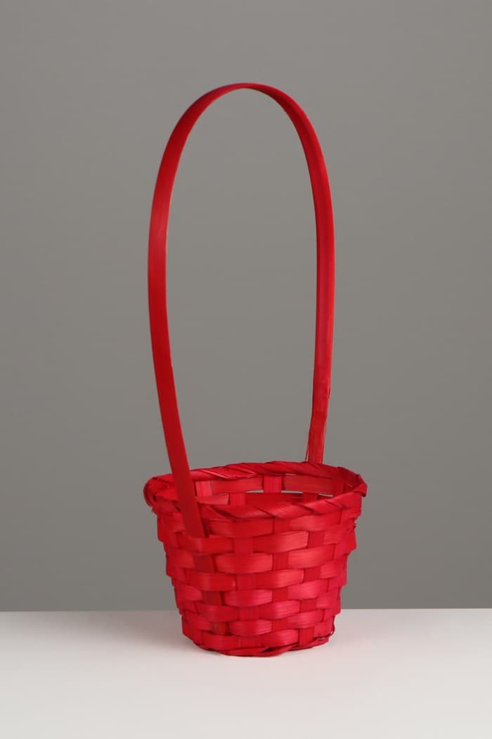 Корзина плетёная для хранения, 13×13×9.5 см, ручка h=21 см, бамбук, красная