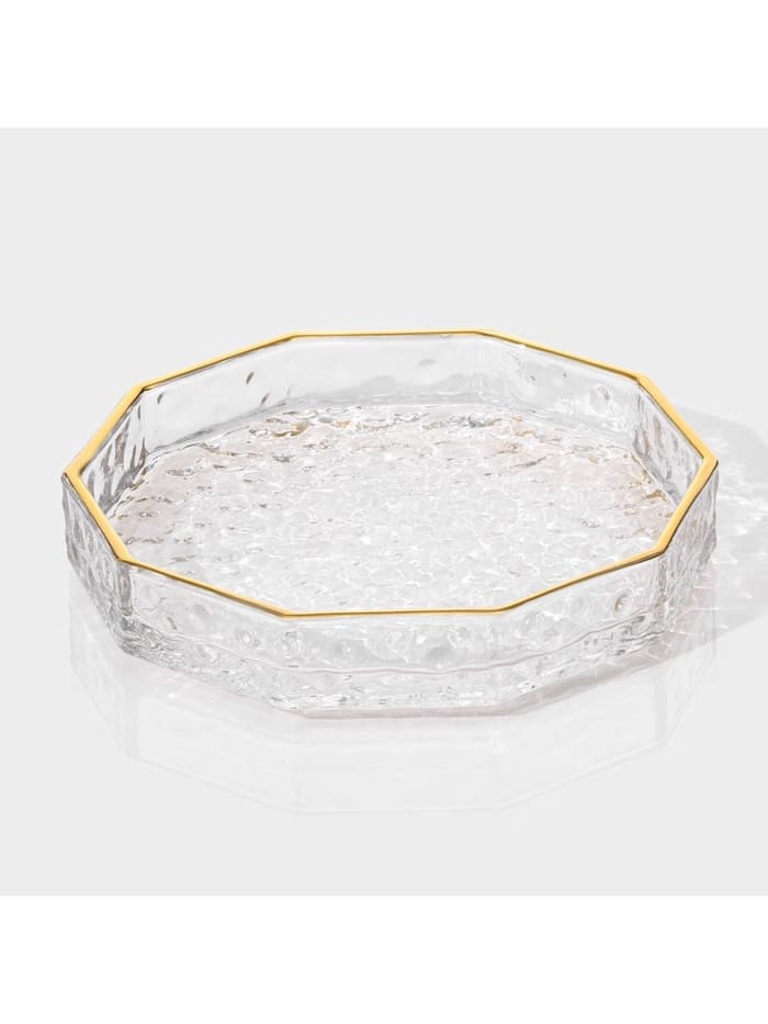 Поднос Fairyshine, 16.5×2.5 см, с золотой отводкой, стекло, прозрачный