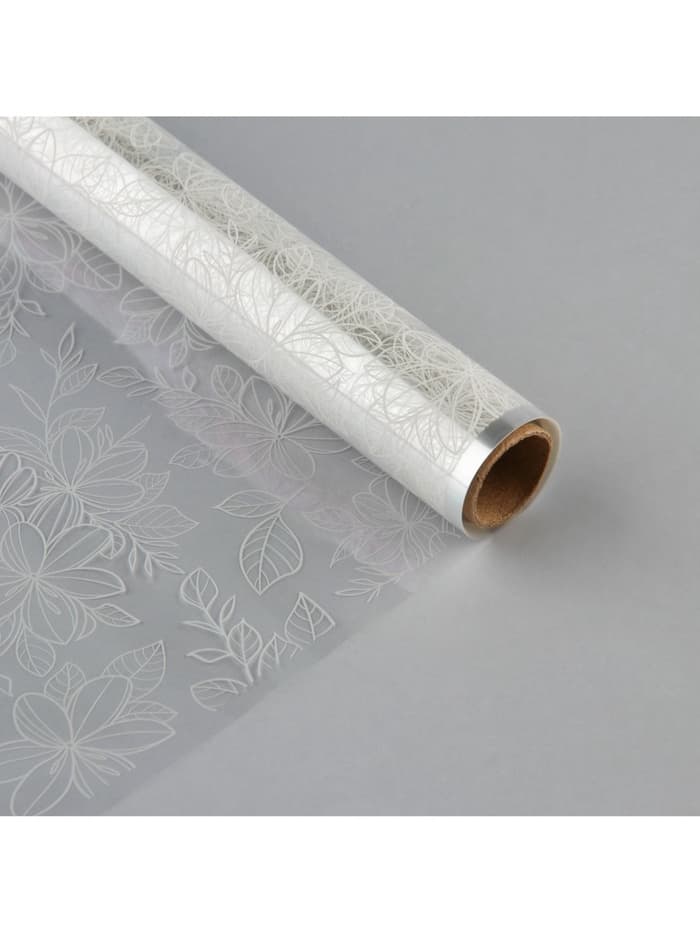 Плёнка для цветов упаковочная глянцевая прозрачная «Цветы», белая, 0.6×10 м