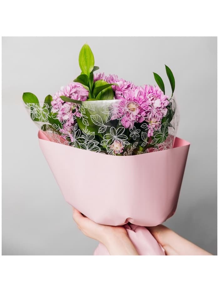 Плёнка для цветов упаковочная глянцевая прозрачная «Цветы», белая, 0.6×10 м