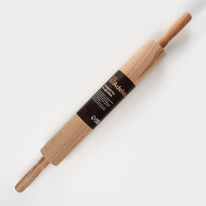 Скалка для теста Adelica, с вращающейся ручкой, 60×6 см, дерево бук